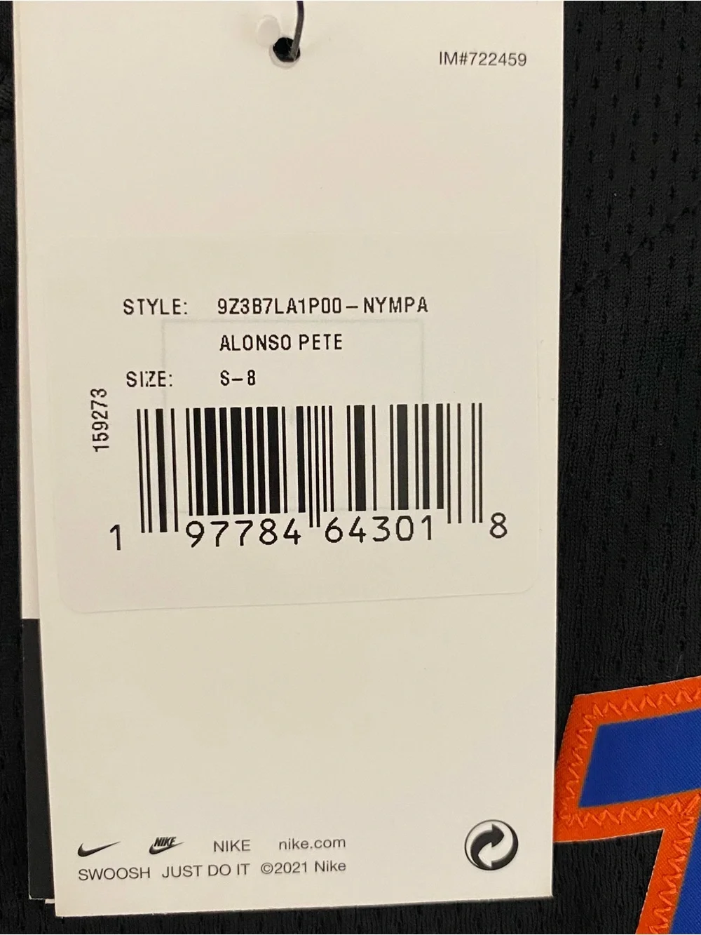 Nike Pete Alonso New York Mets Youth Small Size 8 Black Jersey NWT